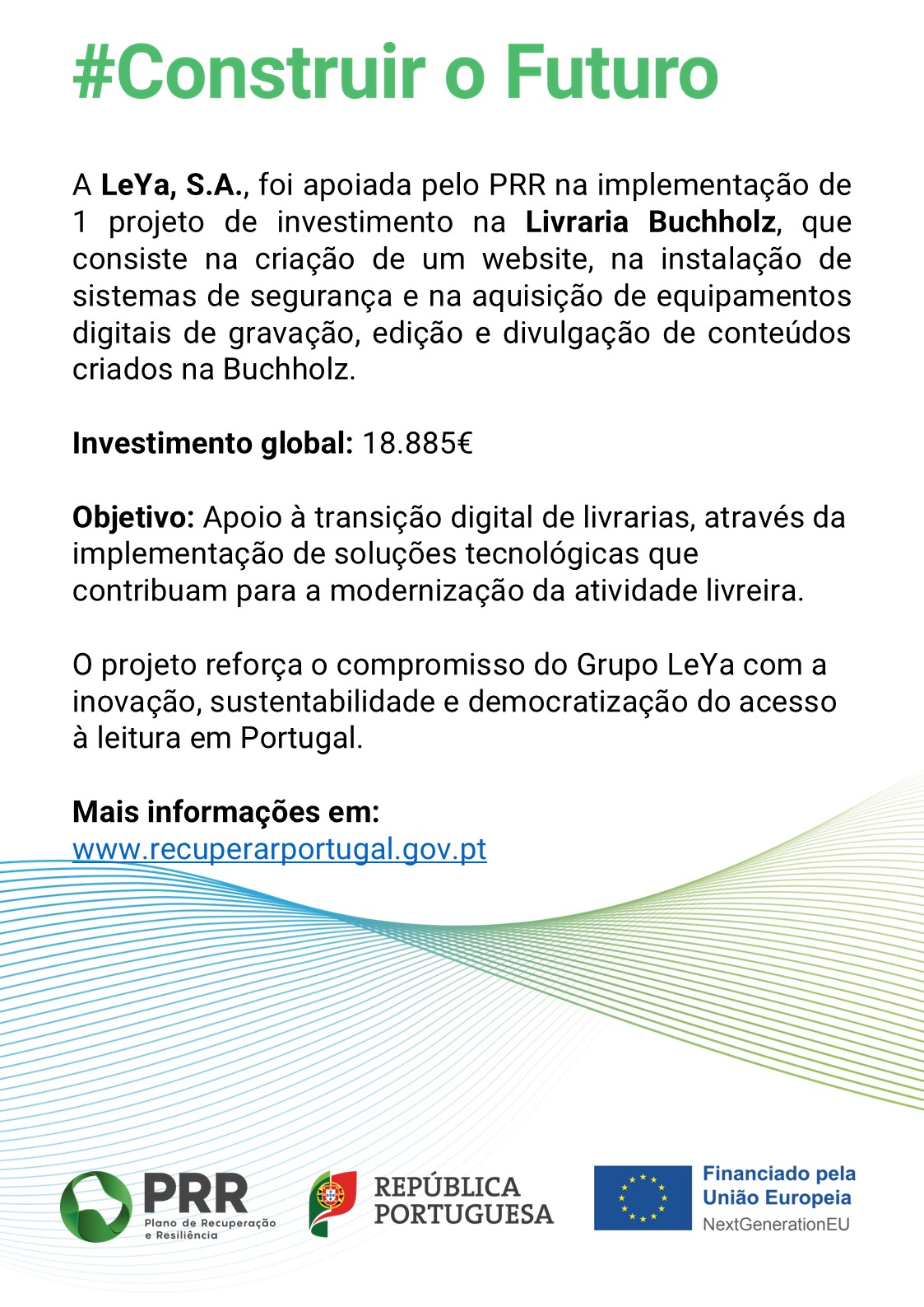 Cartaz de financiamento PRR — Livraria Buchholz